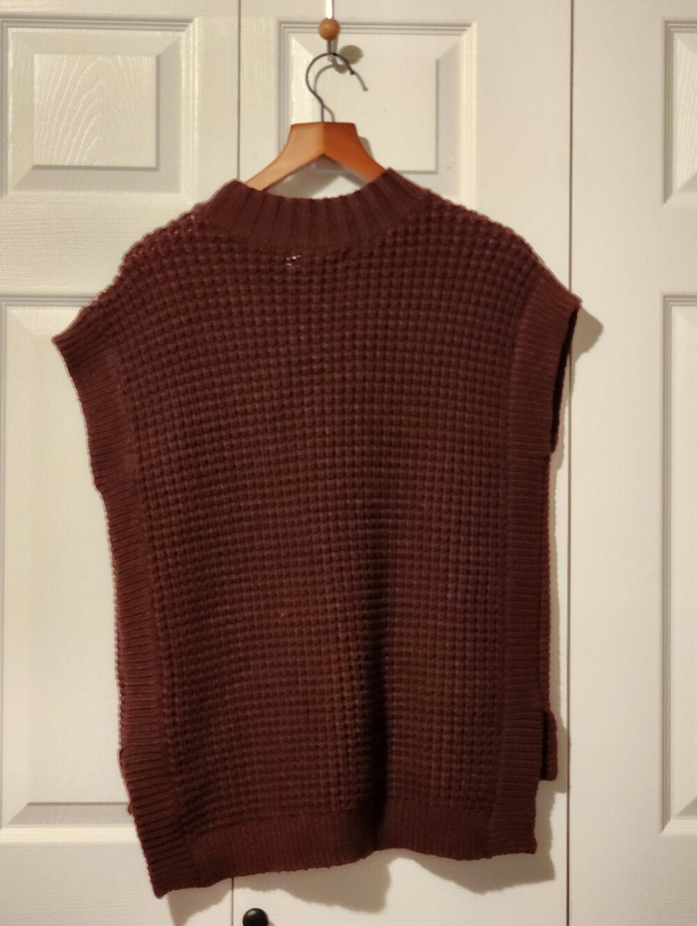 DEAR JOHN Chocolate Brown Cable Knit Short-Sleeve Sweater Oversized Large - Picture 4 of 13